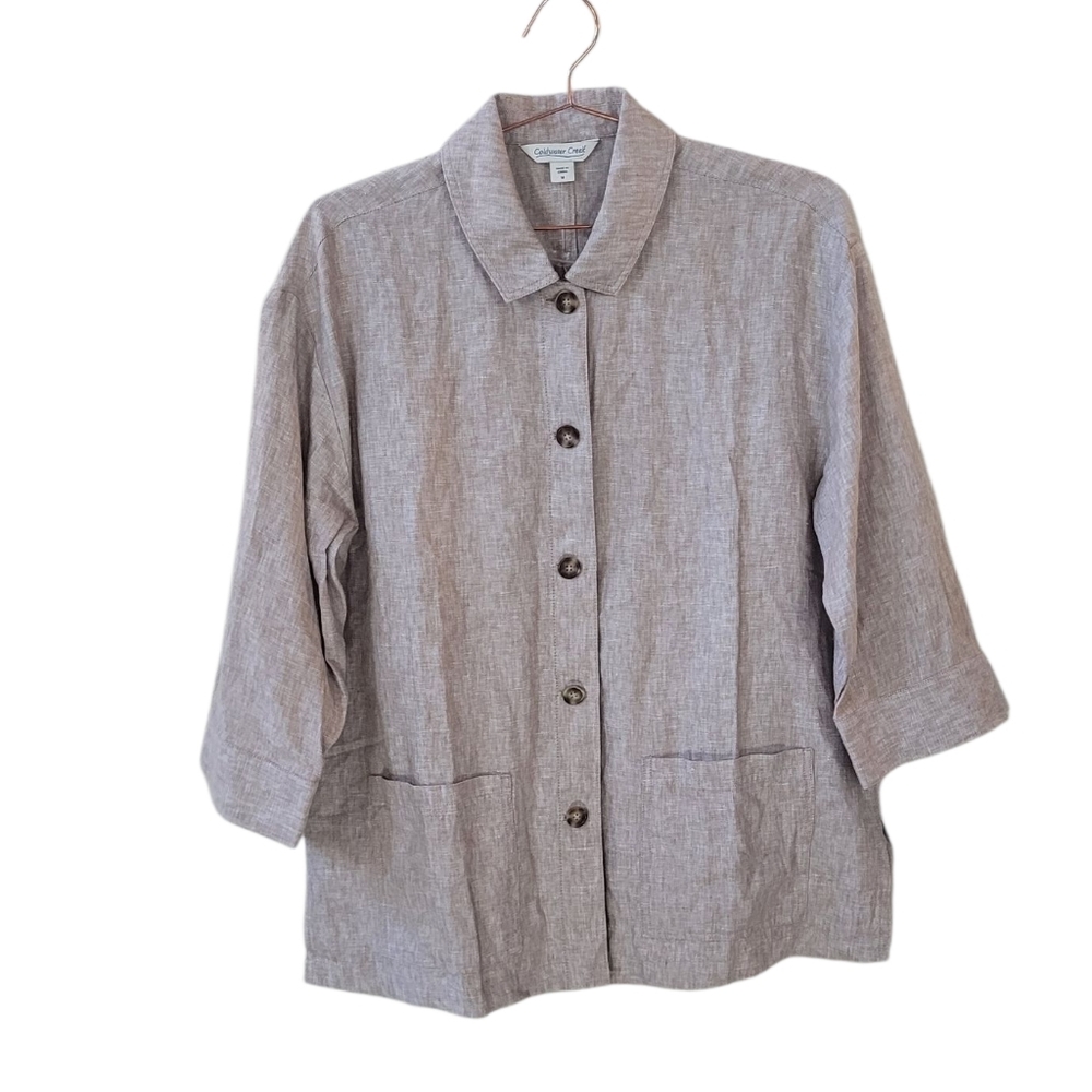 Taupe Button-Front Linen Blend Jacket
